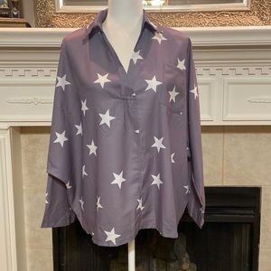 Misslook Oversized Grey Top with Accent Stars